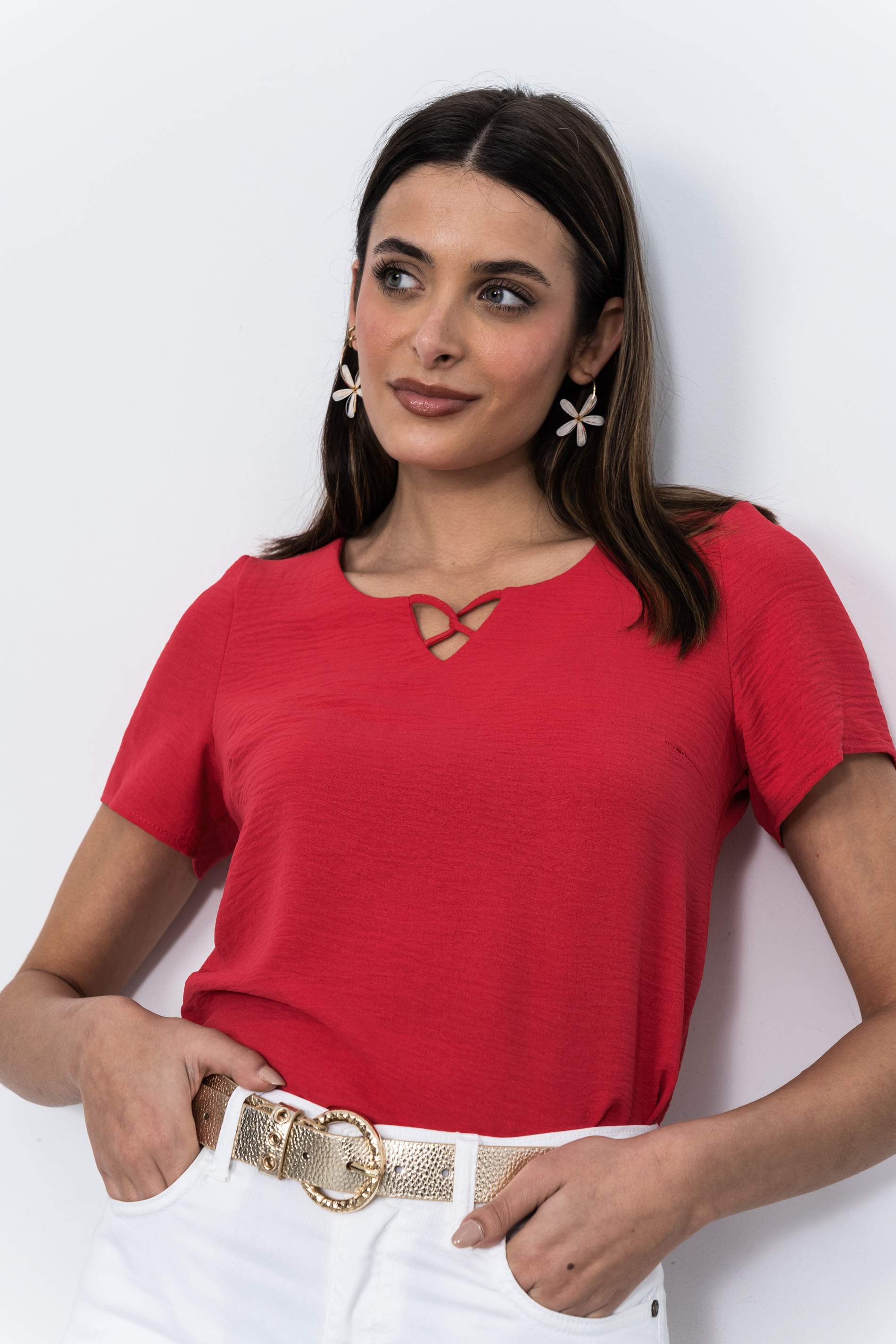 BLUSA DETALLE CRUZADO FRESA