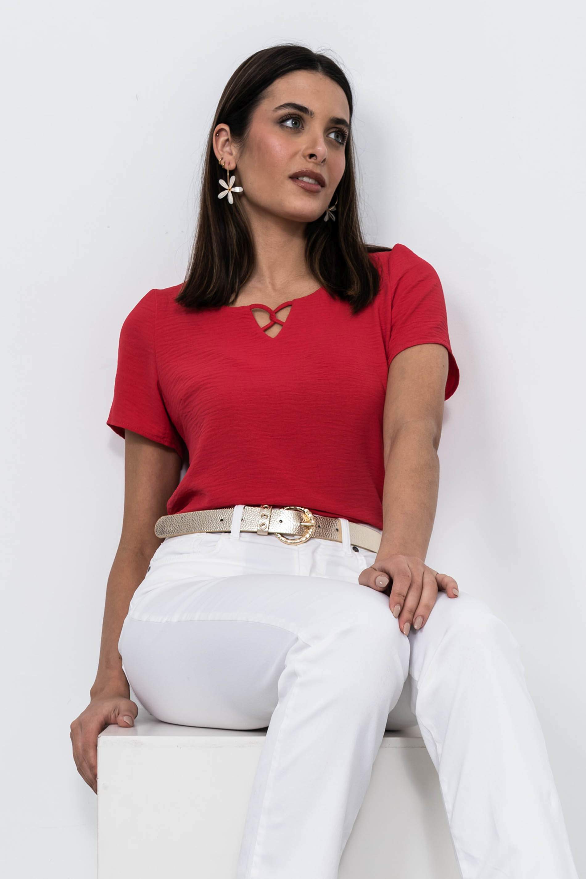 BLUSA DETALLE CRUZADO FRESA