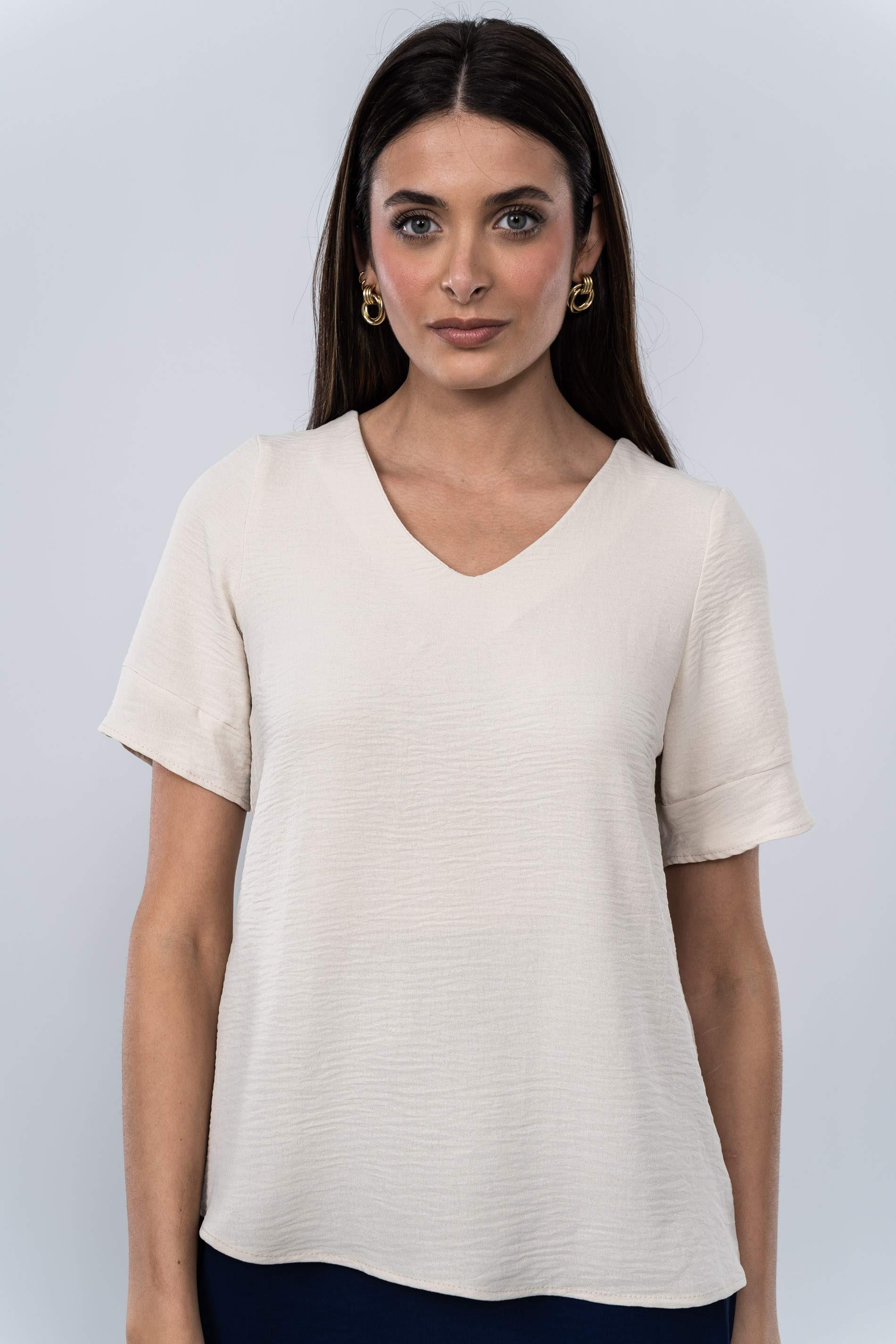 BLUSA MANGA BOTÓN BEIGE