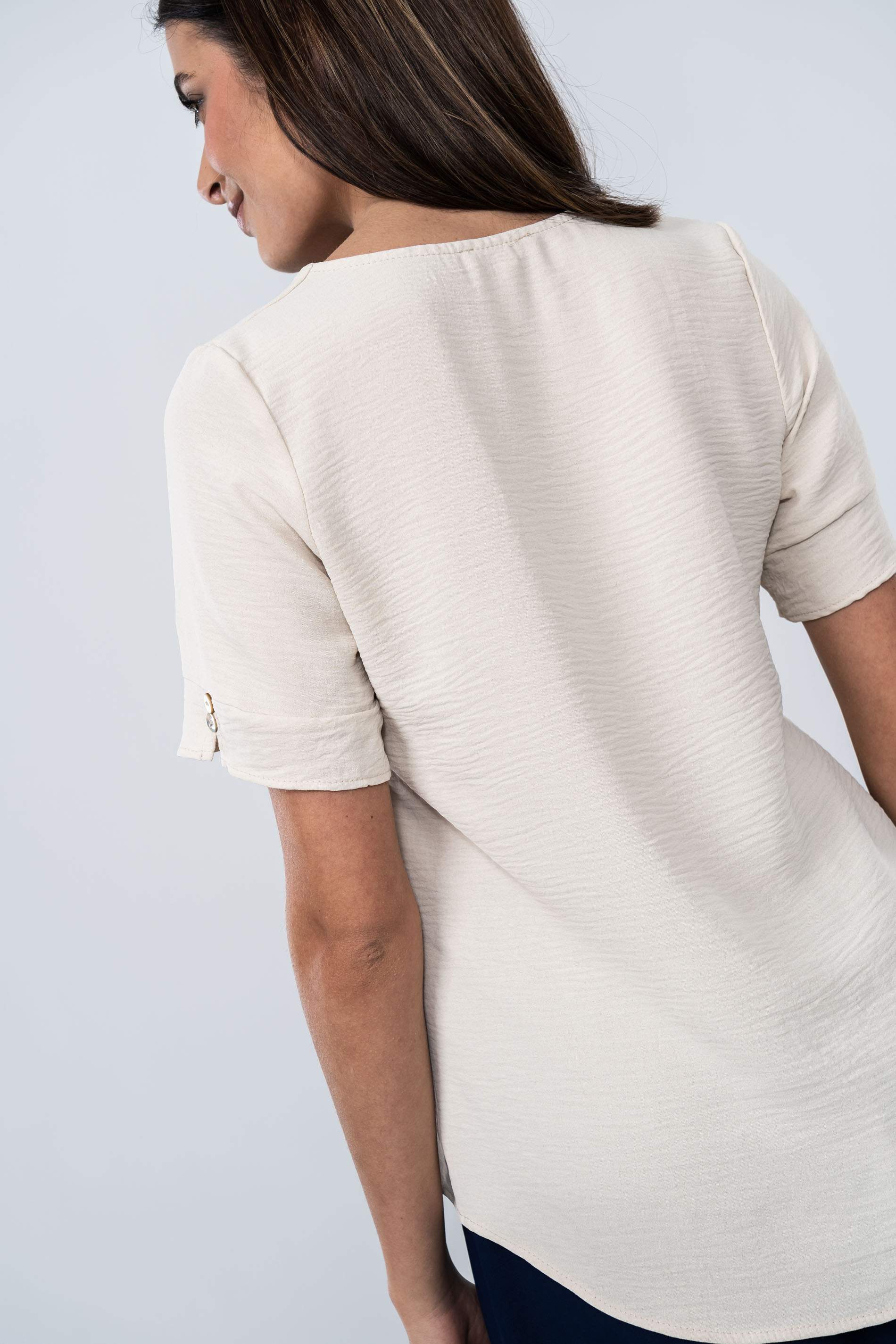 BLUSA MANGA BOTÓN BEIGE