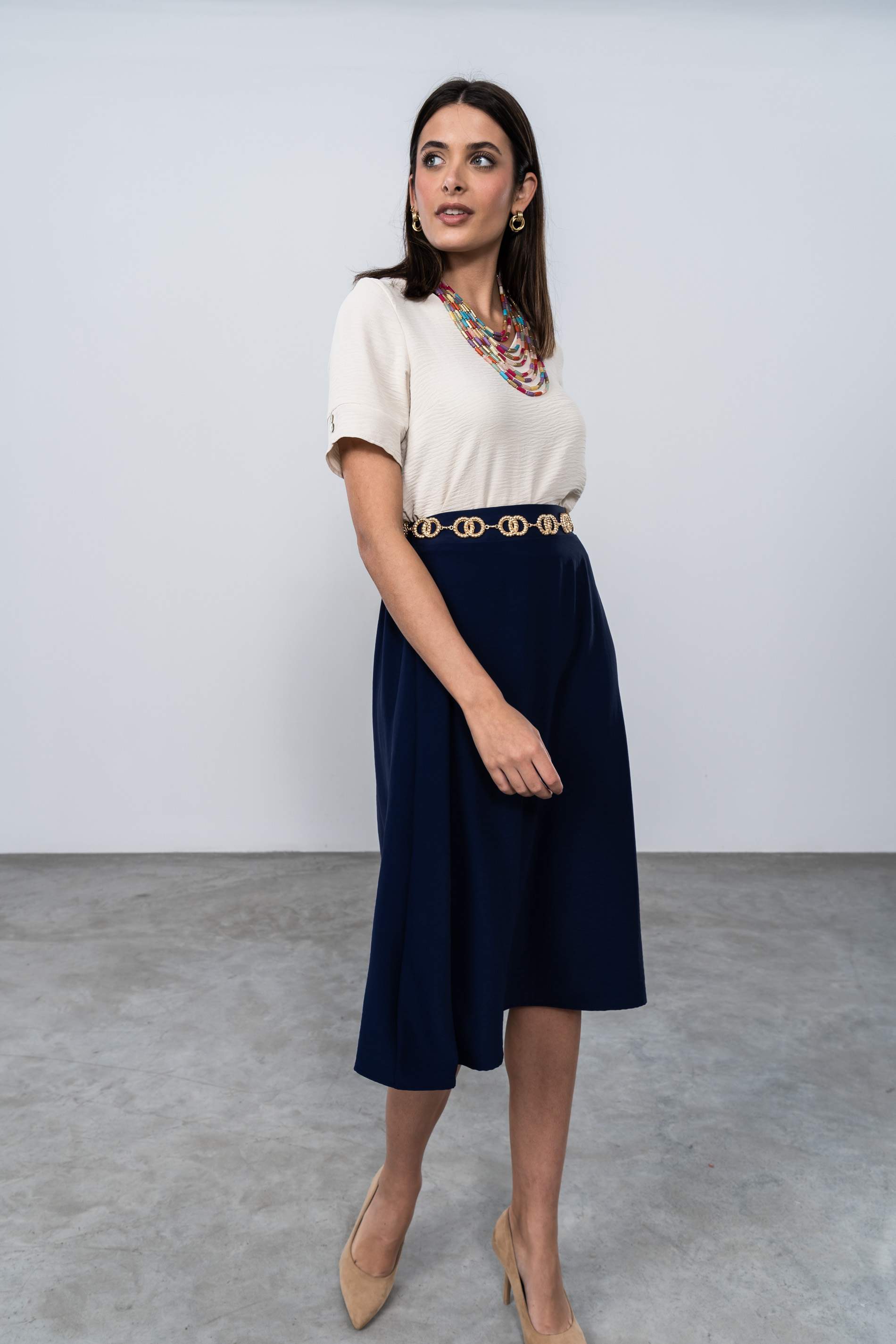 BLUSA MANGA BOTÓN BEIGE
