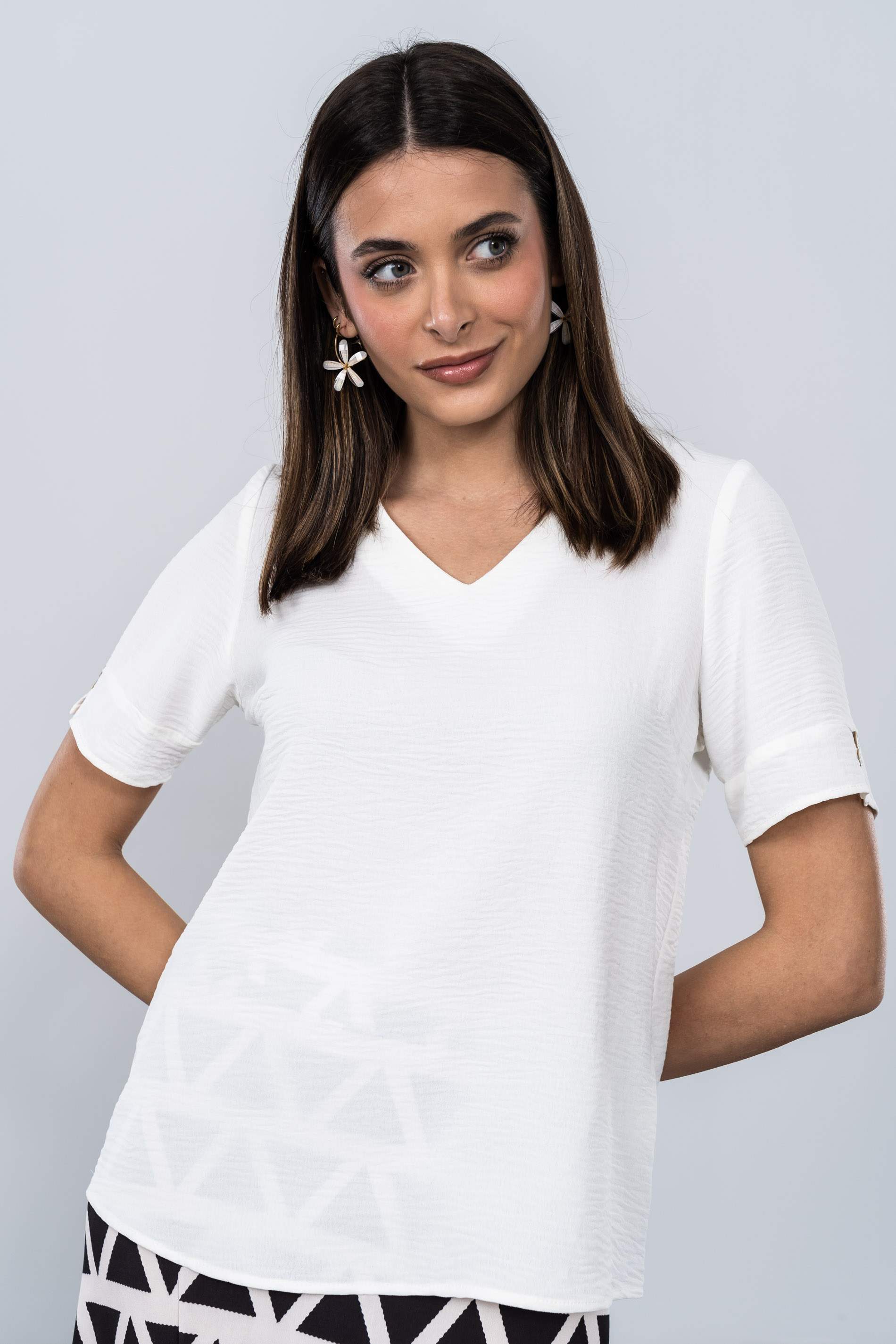 BLUSA MANGA BOTÓN MARFIL