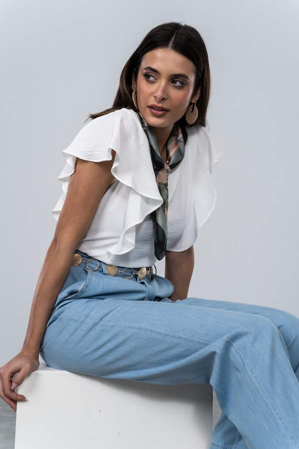 BLUSA CORTES VOLANTES CRUDO