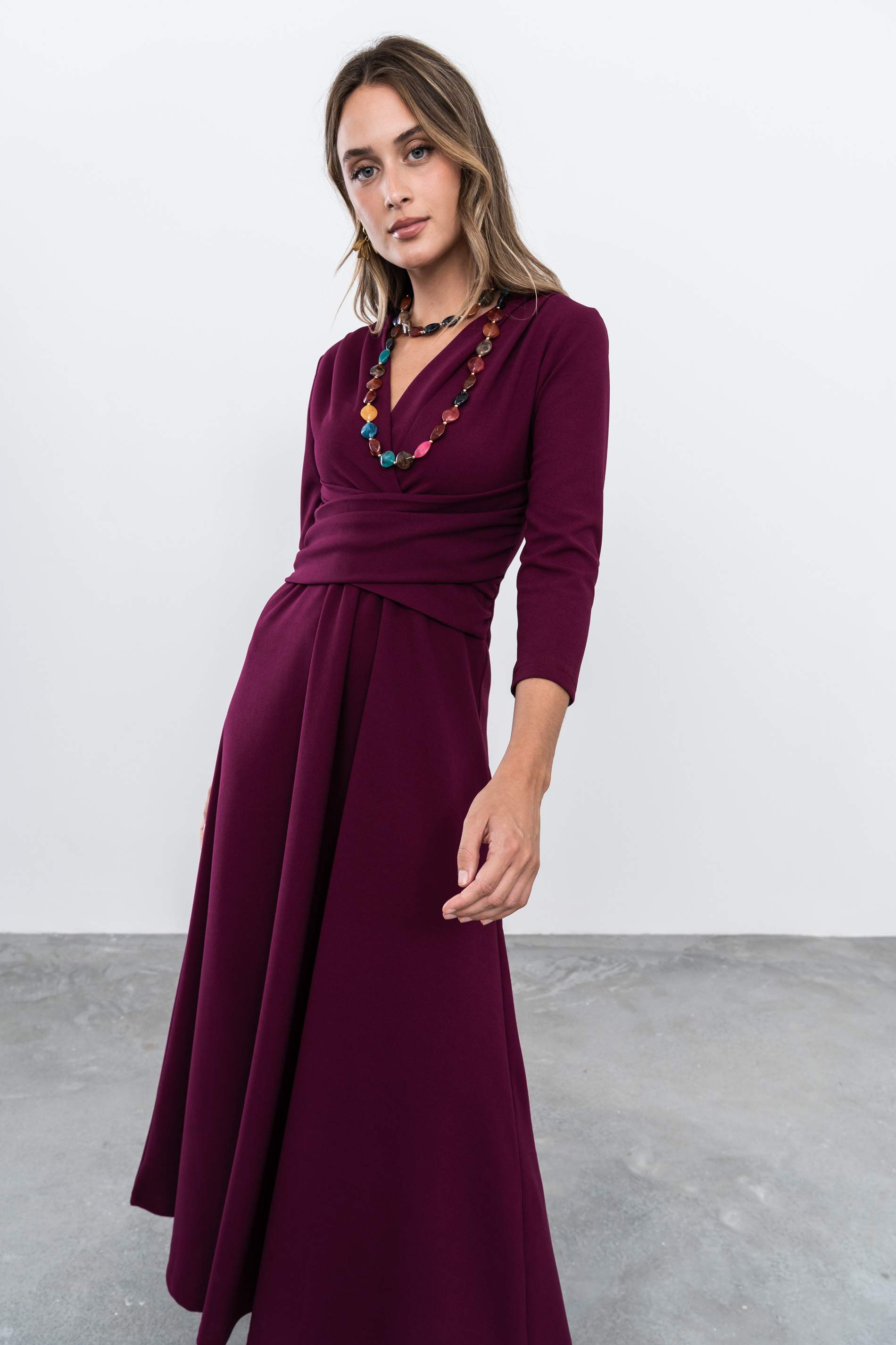 VESTIDO DETALLE CRUZADO BERENJENA