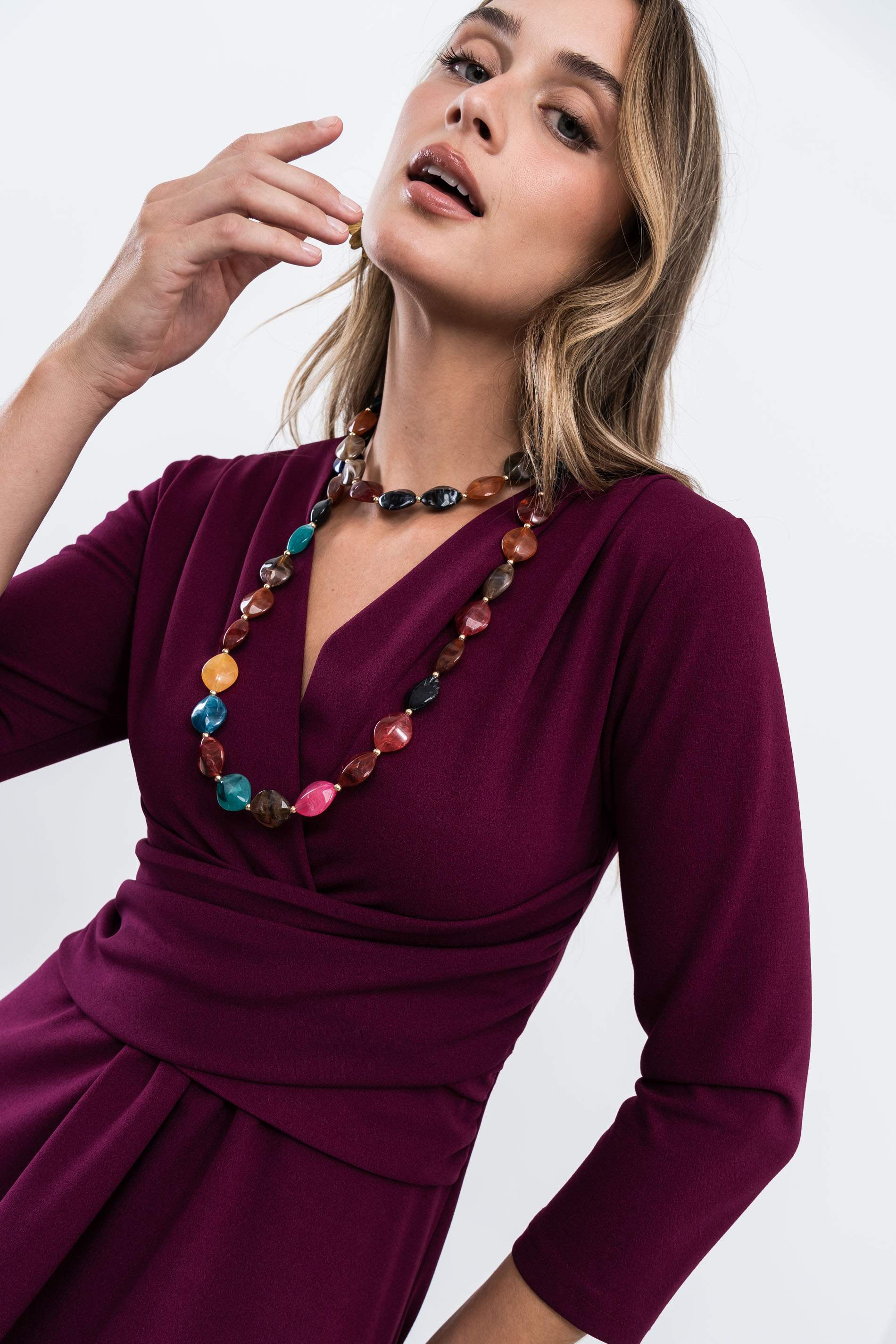 VESTIDO DETALLE CRUZADO BERENJENA
