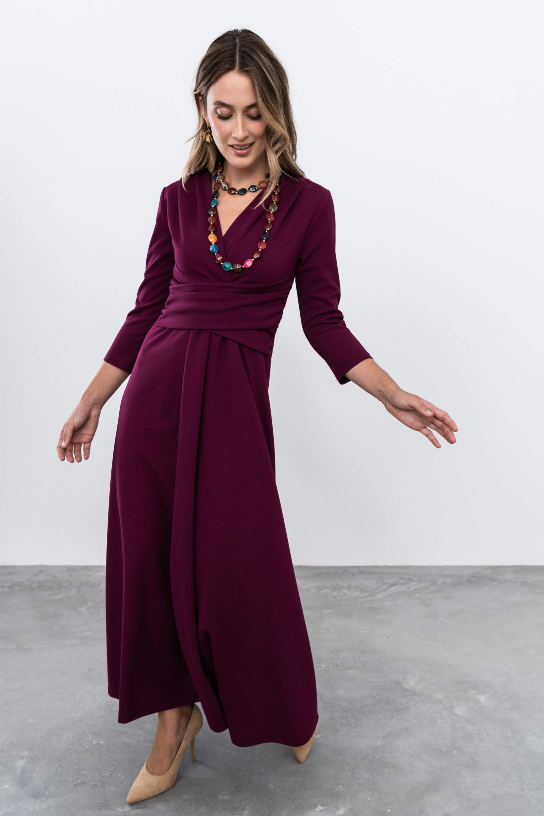 VESTIDO DETALLE CRUZADO BERENJENA