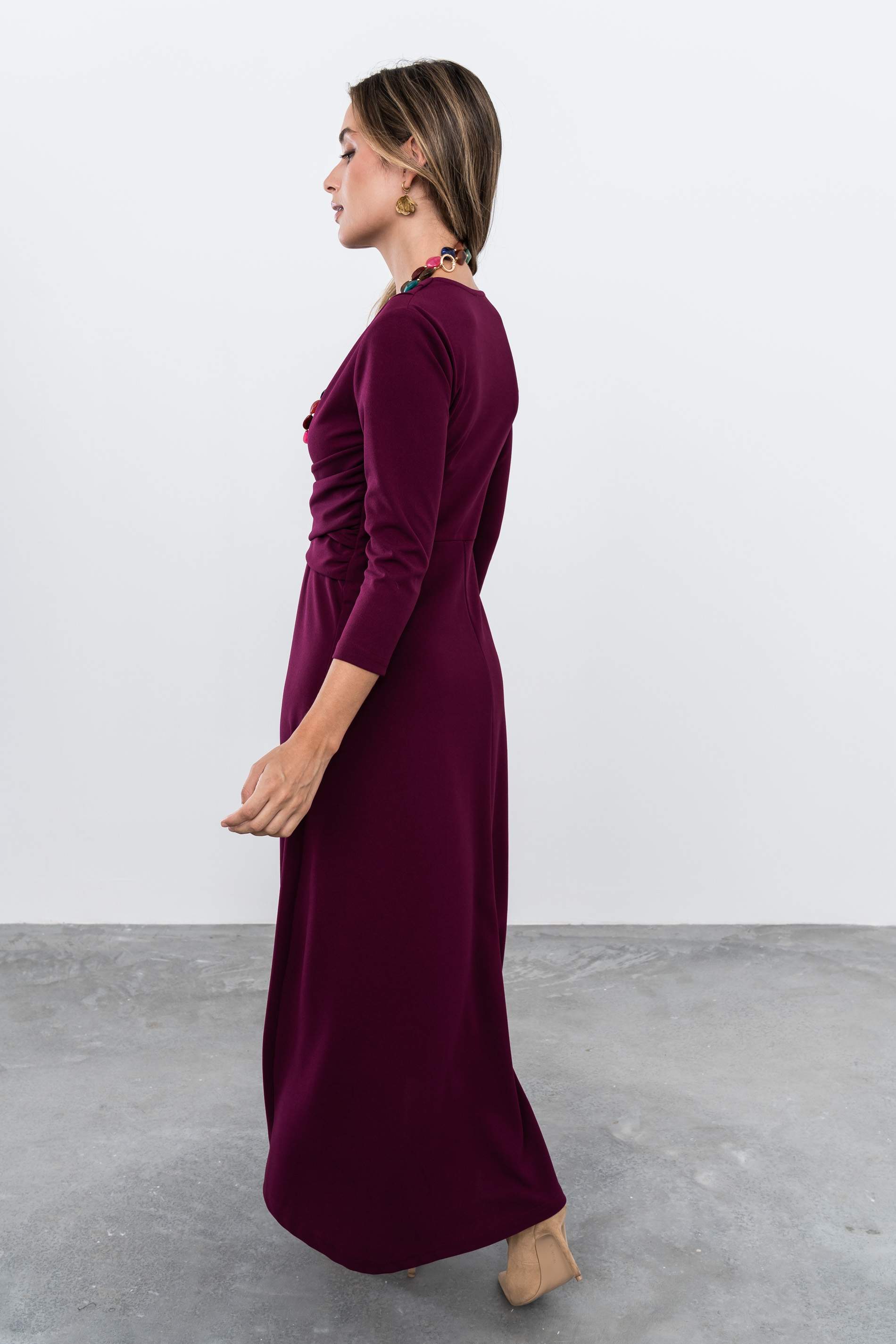 VESTIDO DETALLE CRUZADO BERENJENA