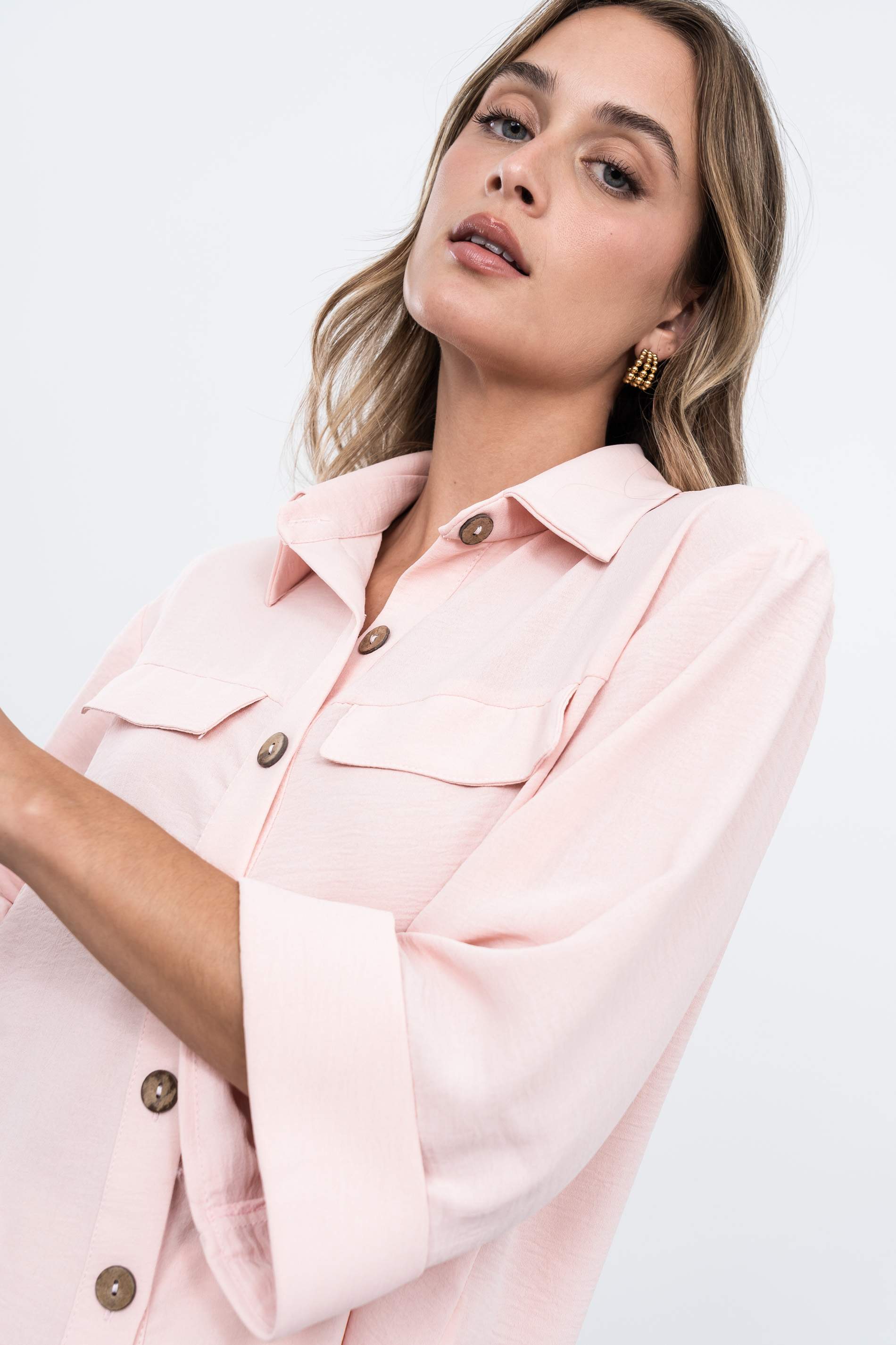 CAMISA MANGAS VUELTA ROSA