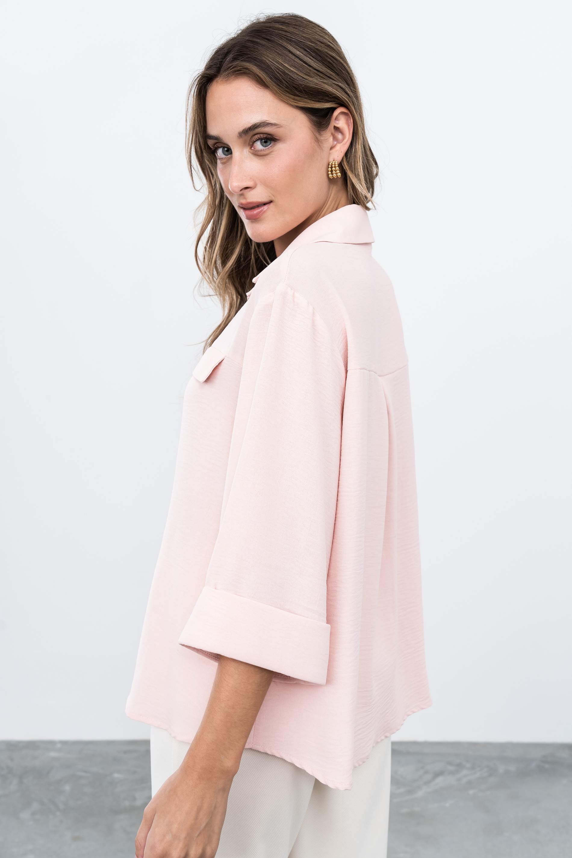 CAMISA MANGAS VUELTA ROSA