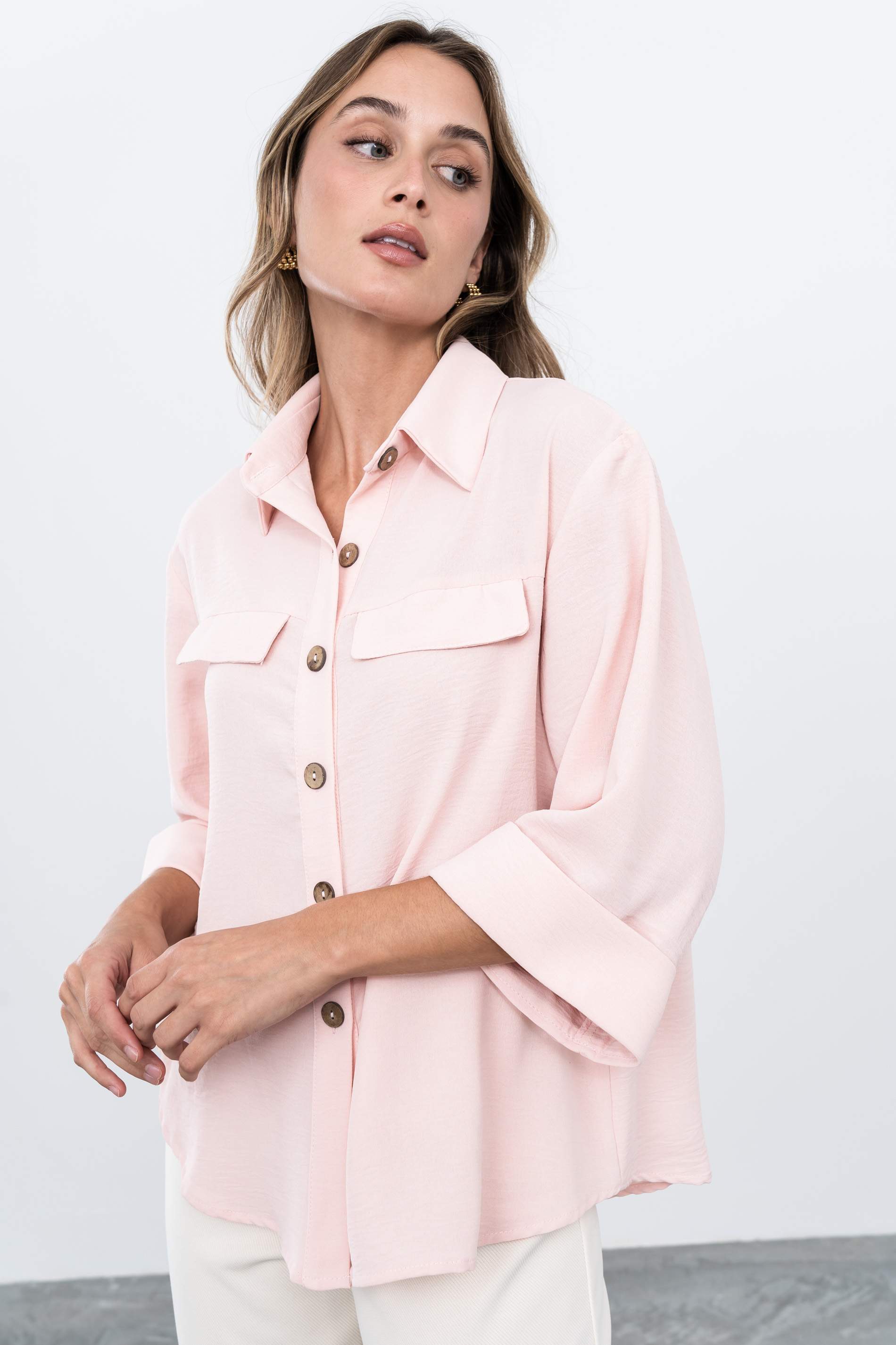 CAMISA MANGAS VUELTA ROSA
