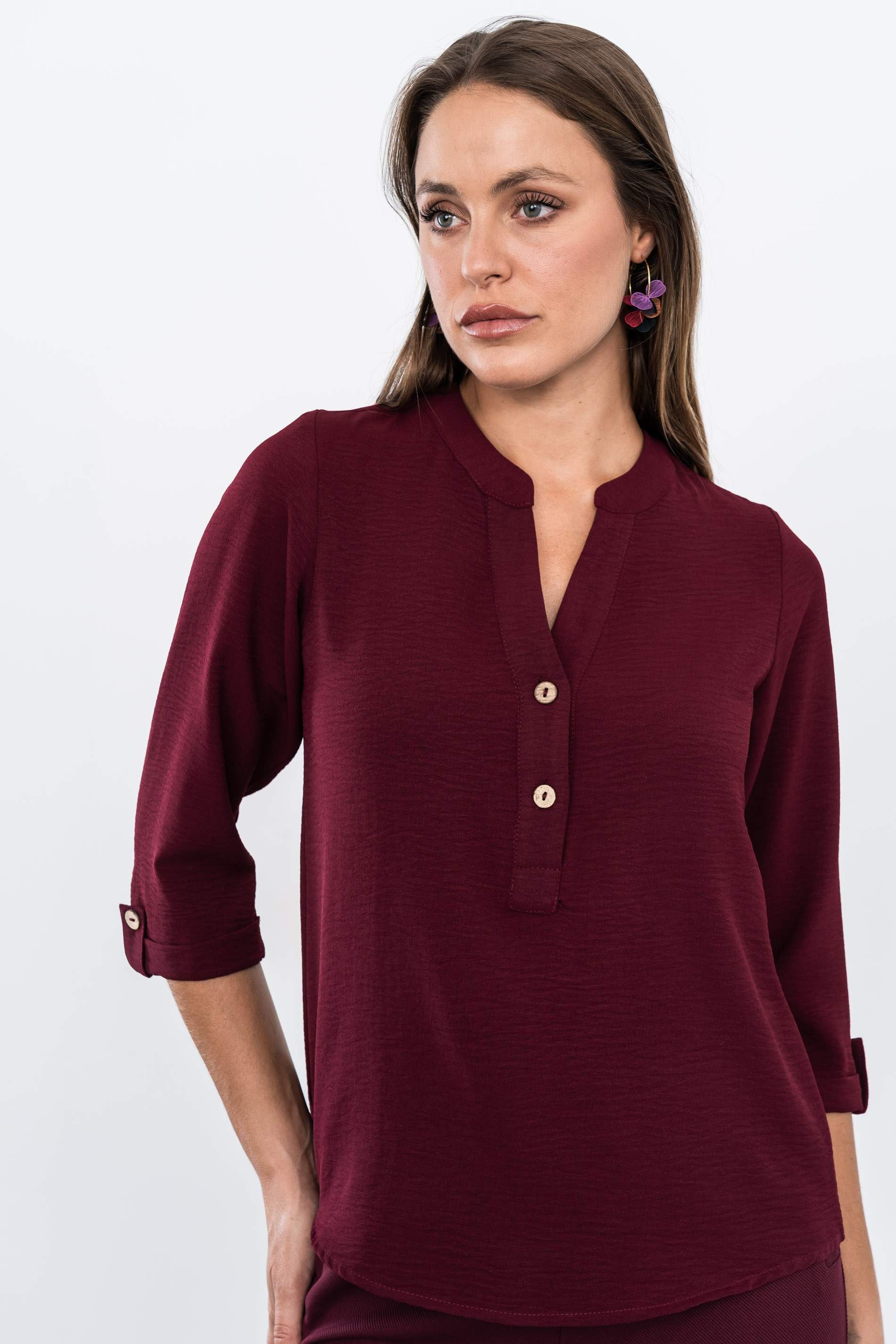 BLUSA BOTONES MANGA FRANCESA GRANATE