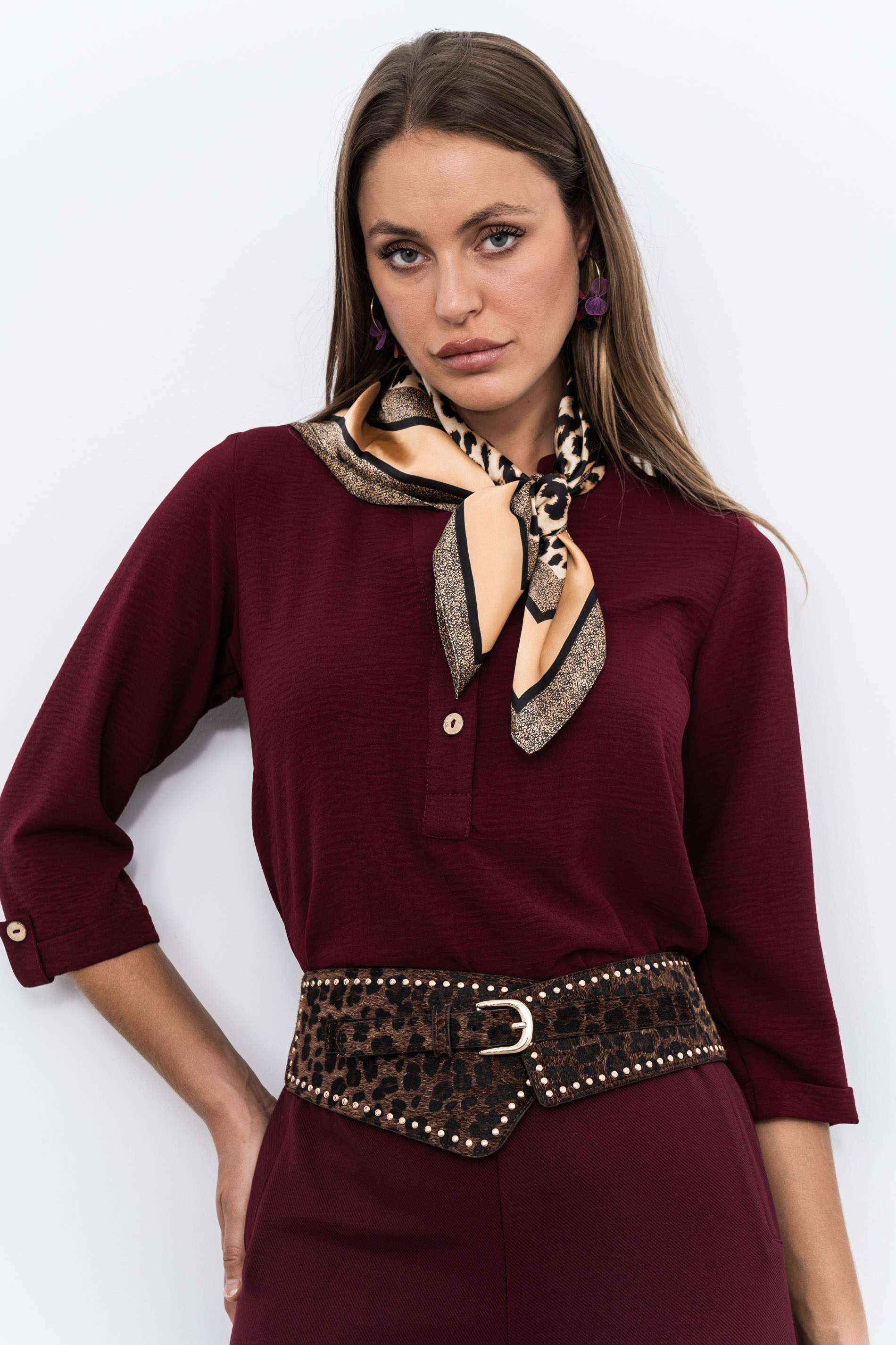 BLUSA BOTONES MANGA FRANCESA GRANATE