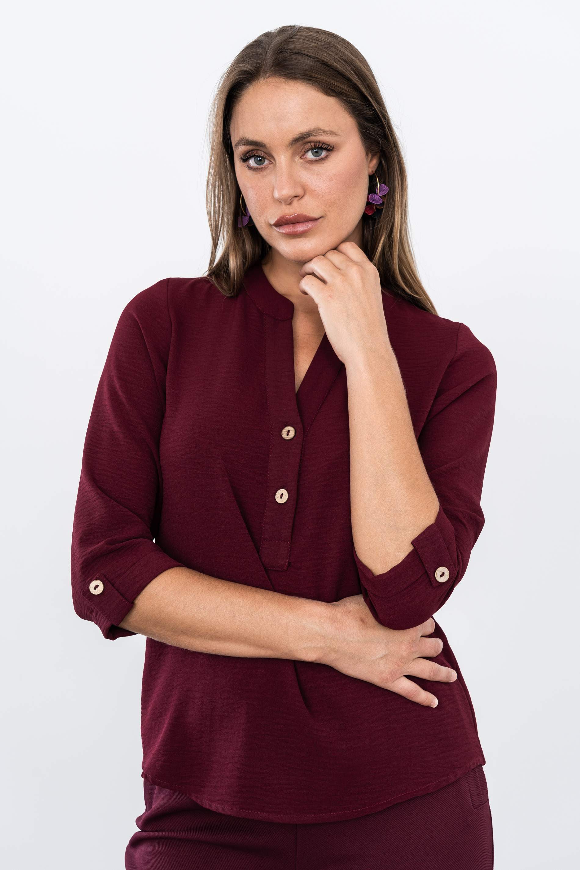 BLUSA BOTONES MANGA FRANCESA GRANATE