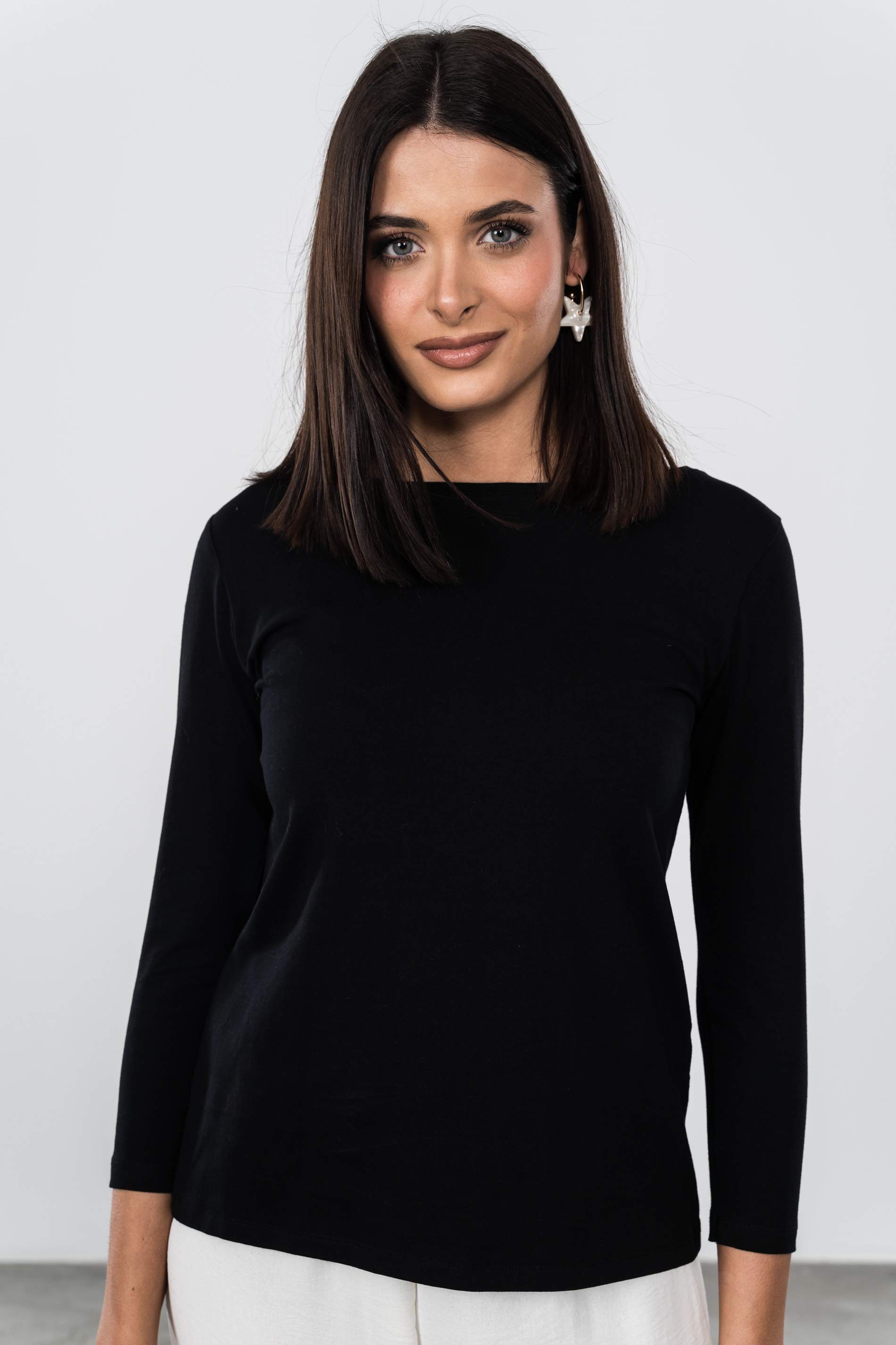CAMISETA BÁSICA MANGA FRANCESA NEGRO