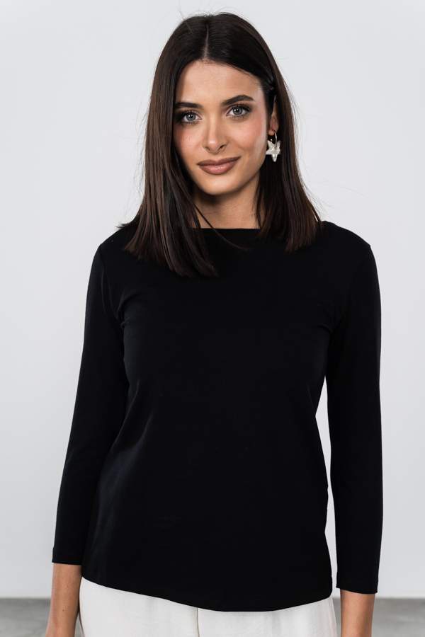 CAMISETA BÁSICA MANGA FRANCESA NEGRO