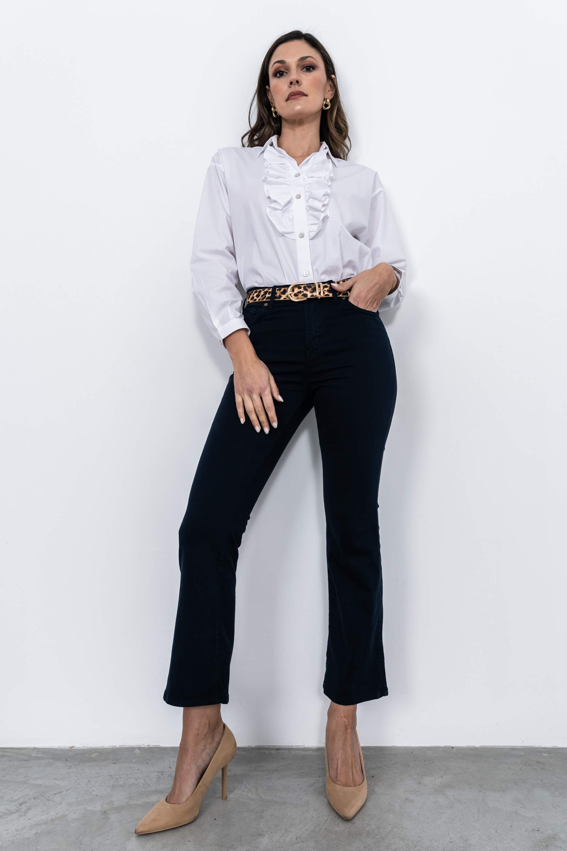 PANTALÓN FLARE SATÉN MARINO